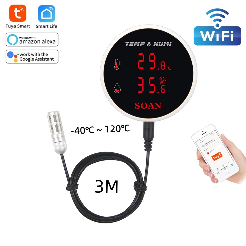 Digital Hygrometer Probe - Tuya 3M ตรวจวัดความชื้นอุณหภูมิไร้สายภายนอก, พร้อมสัญญาณเตือนหน้าจอ LCD เครื่องวัดอุณหภูมิในร่มเครื่องวัดความชื้นในอาคารแอปพลิเคชั่นชีวิตอัจฉริยะ