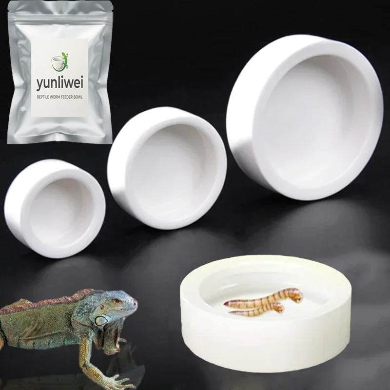 Water Dish Reptile - ชามอาหารสัตว์เลื้อยคลานป้องกันการหลบหนี ชามเซรามิกสำหรับป้อนอาหาร ชามน้ำสำหรับปูเสฉวน ตุ๊กแกเสือดาว กิ้งก่า งูข้าวโพด